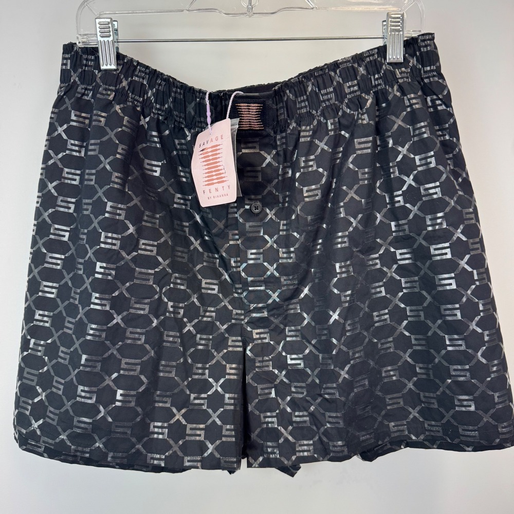 Savage X Fenty Mens Black Silver Monogram Boxer Shorts XXXXL 48-50 NWT